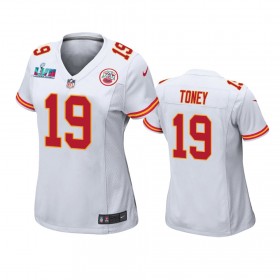 Camiseta Mujer NFL Kansas City Chiefs Kadarius Toney 19 Game Blanco Super Bowl LVII